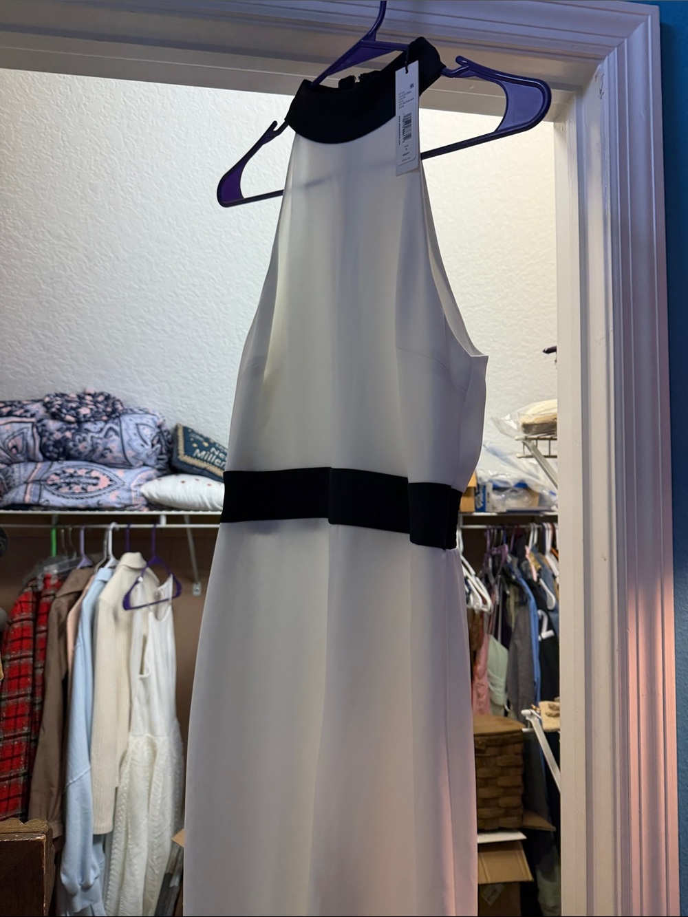 Elegant White Halter Pantsuit with Black Trim